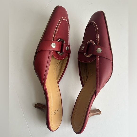 Coach Italy Sheri Red Kitten Heel Silver Buckle Mule loafers size 6B - Picture 5 of 11